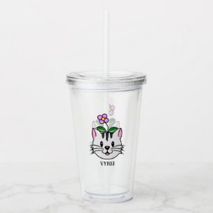 Cute Cartoon Cat with a Flower on Its Head Acrylic Tumbler