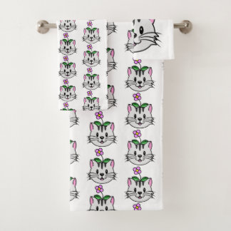 Cute Cartoon Cat with a Flower on Its Head Bath Towel Set