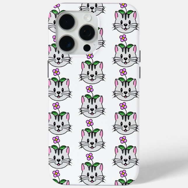 Cute Cartoon Cat with a Flower on Its Head Case-Mate iPhone Case (Back)