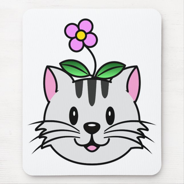 Cute Cartoon Cat with a Flower on Its Head Mouse Mat (Front)