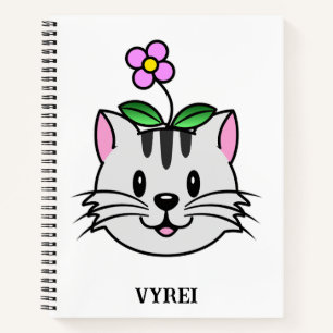 Cute Cartoon Cat with a Flower on Its Head Notebook