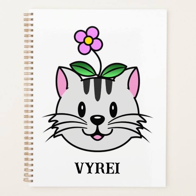 Cute Cartoon Cat with a Flower on Its Head Planner (Front)