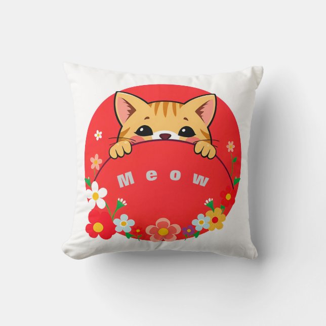 Cute Cartoon Cat with Bright Colours Cushion (Front)