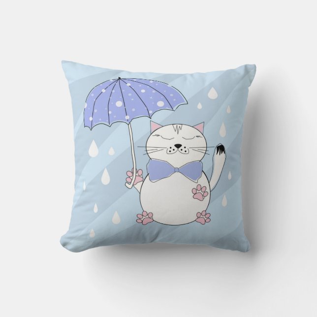 Cute cartoon cat with umbrella cushion (Front)
