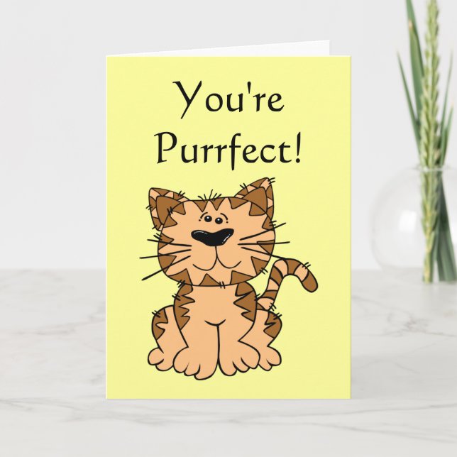 Cute Cartoon Cat - You're Purrfect - Valentine Holiday Card (Front)