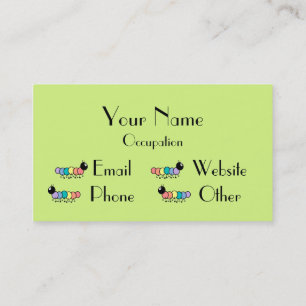Cute Cartoon Caterpillars (Grass Green Background) Business Card