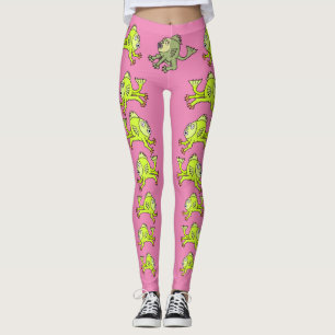 CUTE CARTOON CATFISH, PINK, GREEN, LEGGINGS