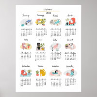 Cute Cartoon Cats and Dogs 2024 Calendar