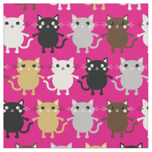 Cute Cartoon Cats Baby Nursery Kids Room Pink Girl Fabric