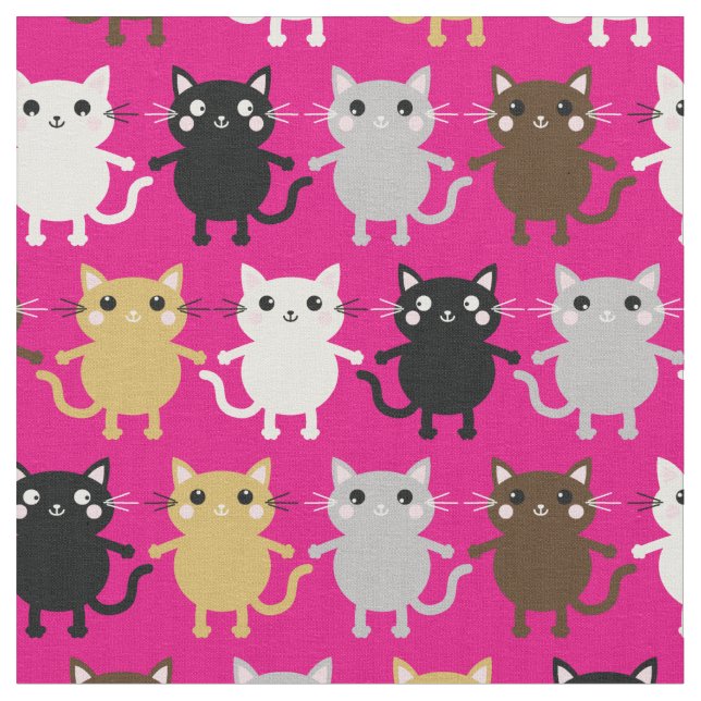 Cute Cartoon Cats Baby Nursery Kids Room Pink Girl Fabric (Close Up)