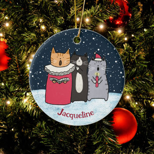 Cute Cartoon Cats Christmas Carol Singing Holiday Ceramic Tree Decoration