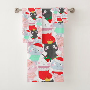 Cute Cartoon Cats Christmas Pattern Bath Towel Set