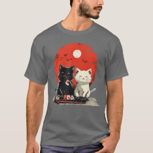 Cute Cartoon Cats Eating Sushi with Japanese Sun g T-Shirt