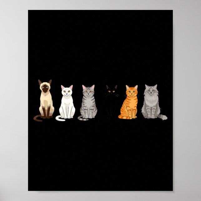 Cute Cartoon Cats For Cat Lovers Funny Cat Breed  Poster (Front)