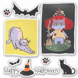 Cute Cartoon Cats Halloween Group