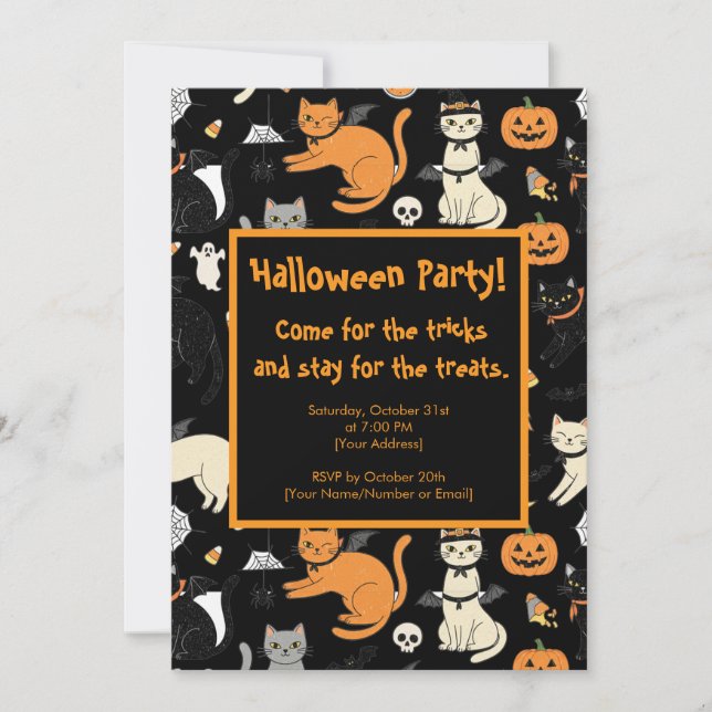 Cute Cartoon Cats Halloween Party Invitation (Front)