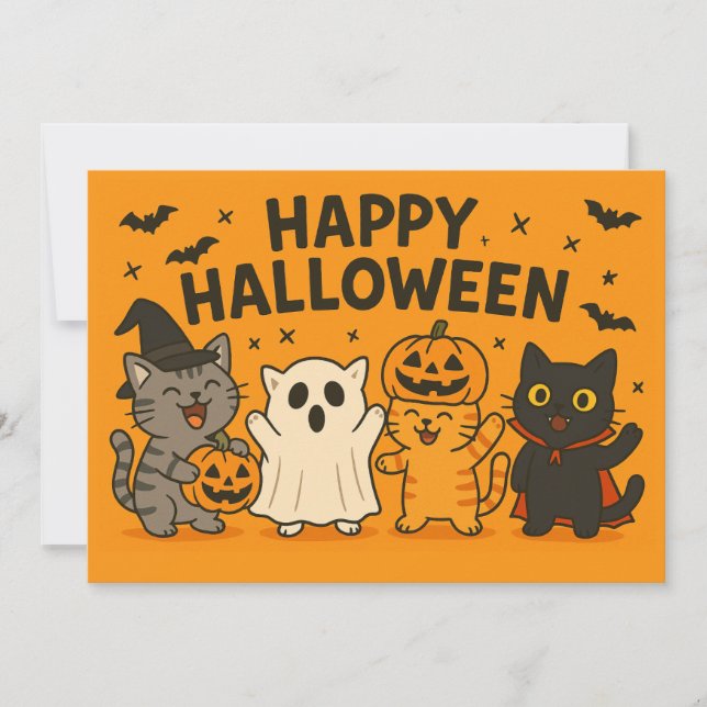 Cute Cartoon Cats Halloween Party Invitation (Front)