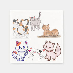 Cute Cartoon Cats in Love Adorable Cat Illustrat Napkin