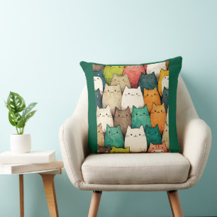 Cute Cartoon Cats in Vibrant Colours Cushion