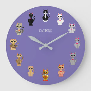 Cute Cartoon Cats Large Clock