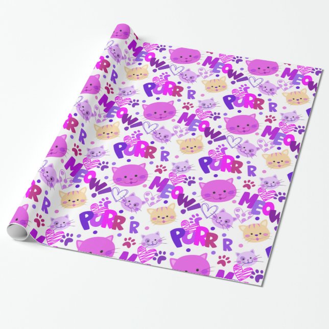 Cute Cartoon Cats Pattern Wrapping Paper (Unrolled)
