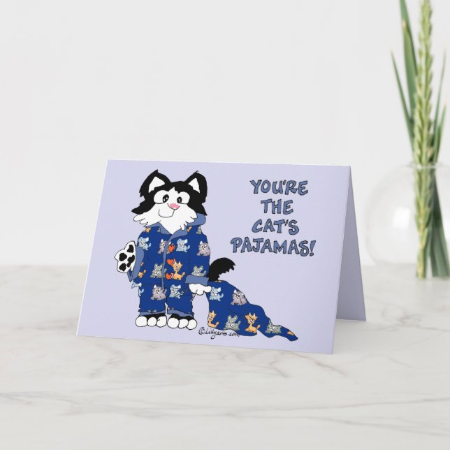Cute Cartoon Cats Pyjamas Greeting Card (Front)