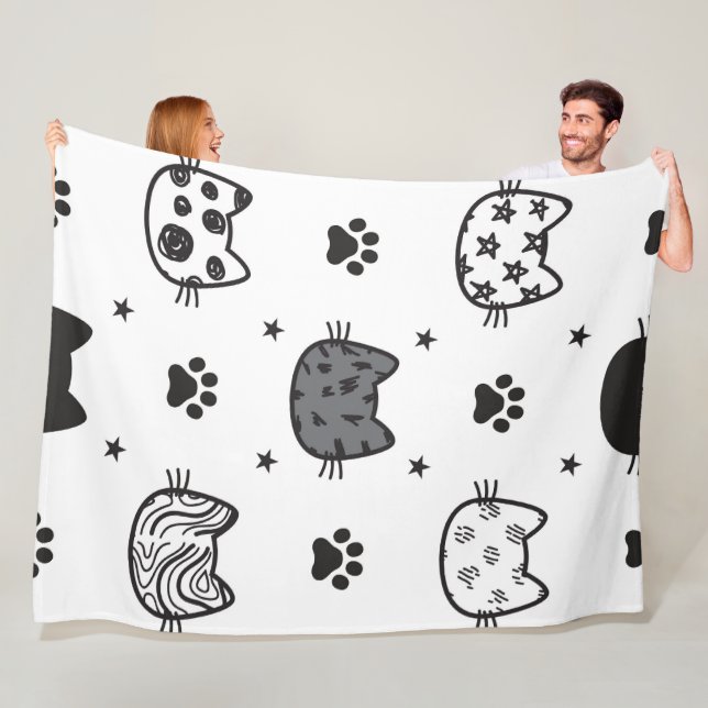 Cute cartoon Cats Seamless Pattern Fleece Blanket (In Situ)