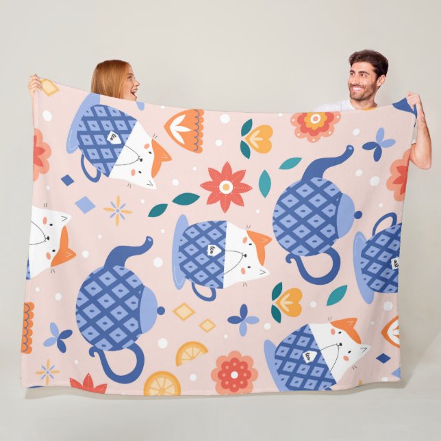 Cute cartoon Cats Seamless Pattern Fleece Blanket (In Situ)