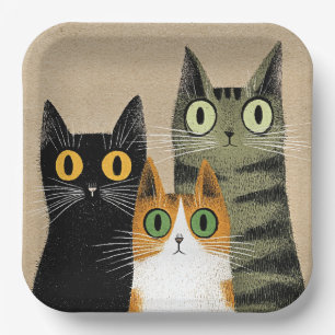 Cute Cartoon Cats, Wide-Eyed, Paper Plate