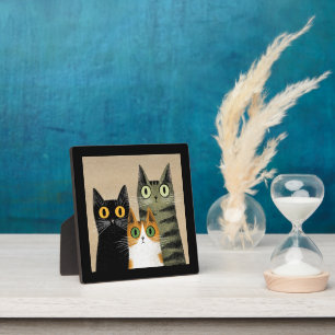 Cute Cartoon Cats, Wide-Eyed, Plaque