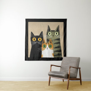 Cute Cartoon Cats, Wide-Eyed, Tapestry