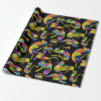Cute Cartoon Chameleons Bright Colours, Black