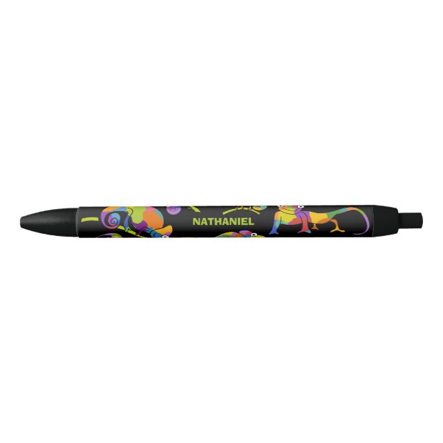 Cute Cartoon Chameleons Bright Colours Personalise Black Ink Pen (Front)