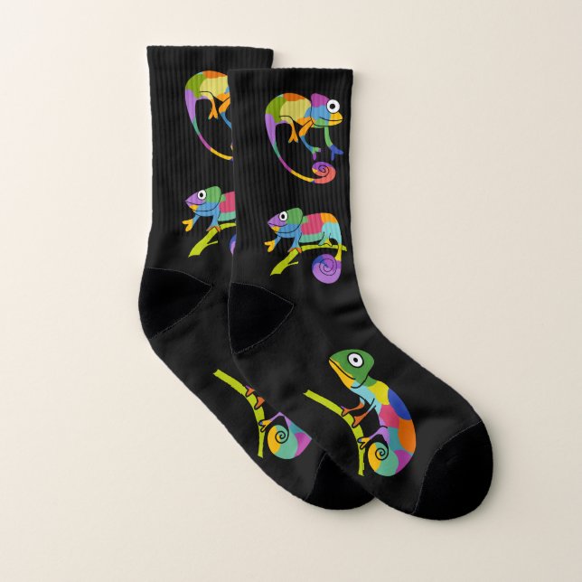 Cute Cartoon Chameleons Illustrated Bright Colours Socks (Pair)
