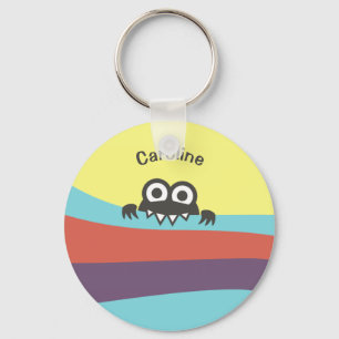 Cute Cartoon Character Colourful Stripes Kids Name Key Ring
