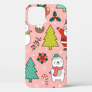 Cute cartoon character, pine trees and christmas e iPhone 12 case