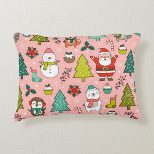 Cute cartoon character, pine trees and christmas e decorative cushion