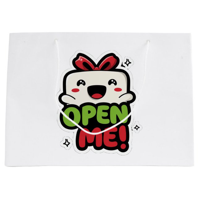 Cute Cartoon Character with “Open Me” Text Large Gift Bag (Front)