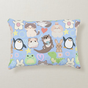 Cute Cartoon characters pattern L Blue BG Decorative Cushion