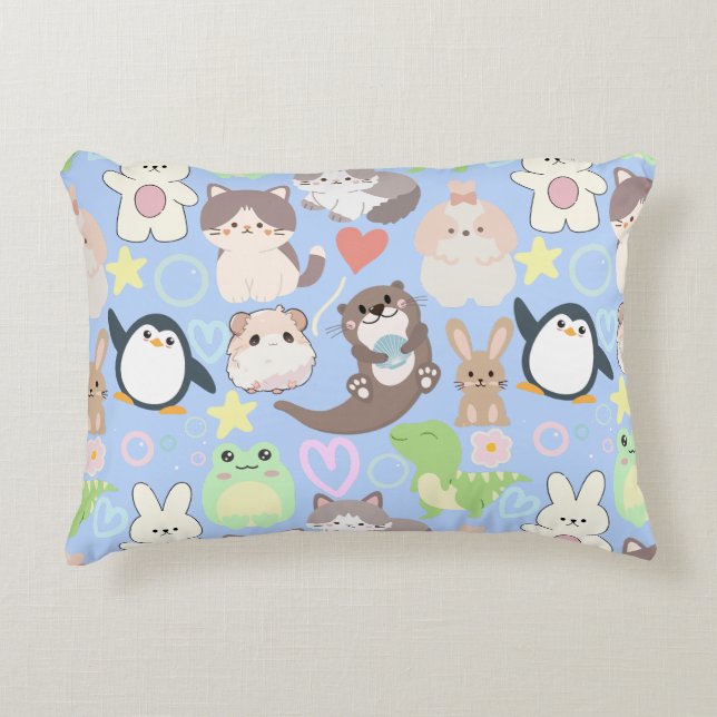 Cute Cartoon characters pattern L Blue BG Decorative Cushion (Front)
