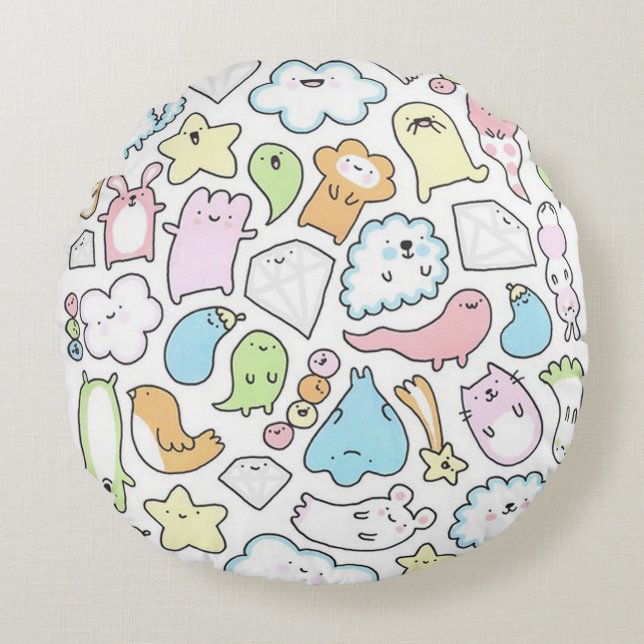 Cute Cartoon Characters Round Cushion (Front)