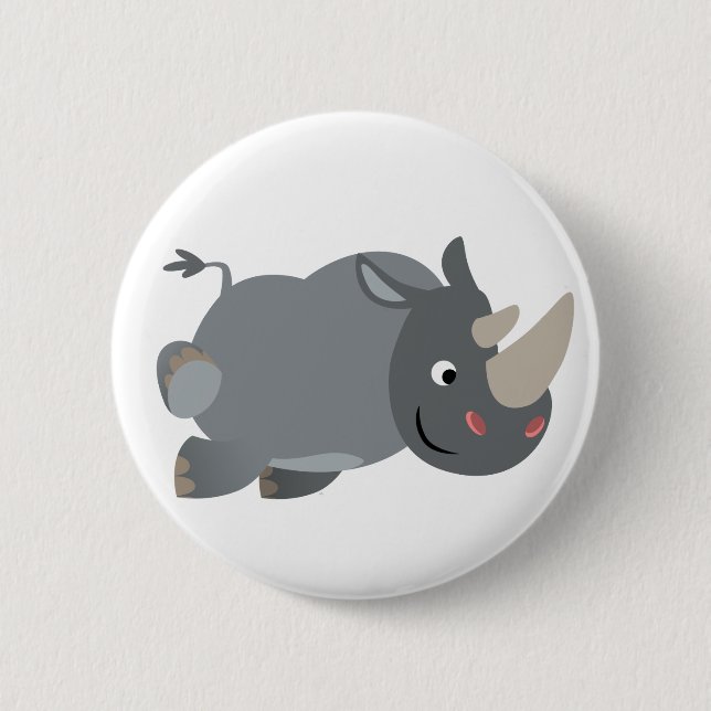 Cute Cartoon Charging Rhino Button Badge (Front)