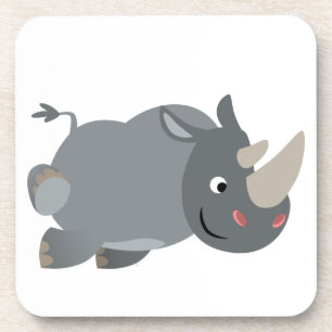 Cute Cartoon Charging Rhino Coasters Set