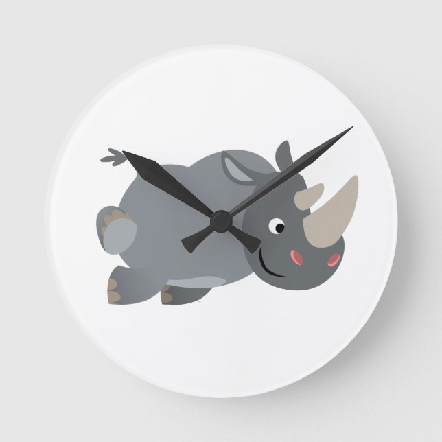 Cute Cartoon Charging Rhino Wall Clock (Front)