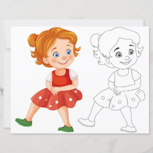 Cute Cartoon cheerful girl colouring page