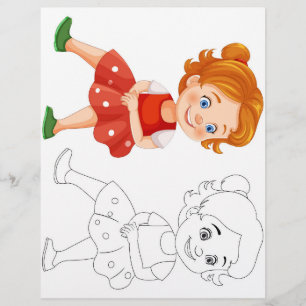 Cute Cartoon cheerful girl colouring page