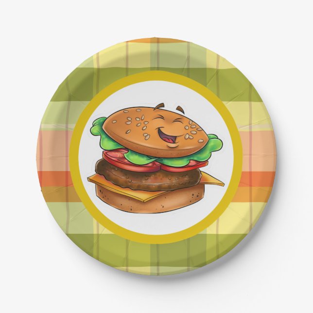 Cute Cartoon Cheeseburger Plate (Front)