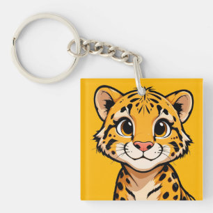 Cute Cartoon Cheetah Cub Illustration Key Ring