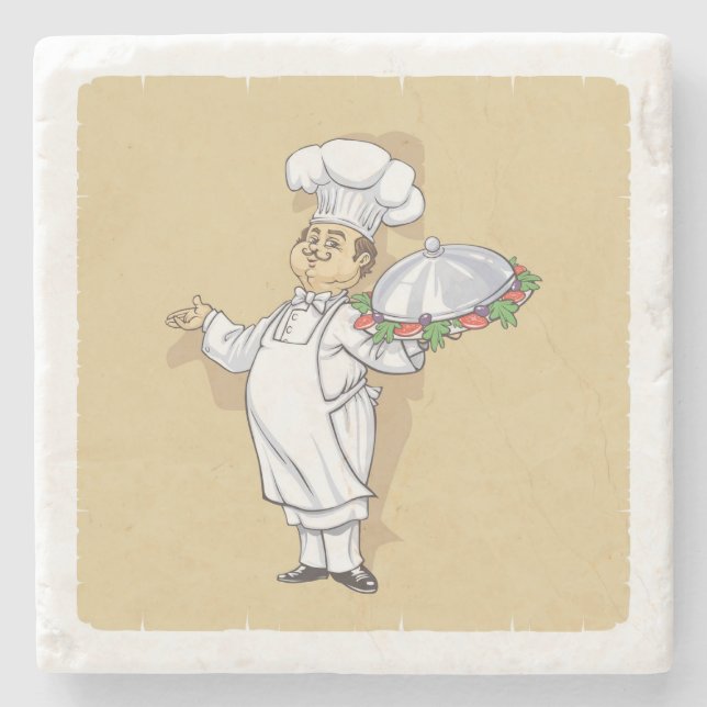 Cute Cartoon Chef Stone Coaster (Front)