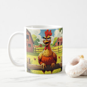 Cute Cartoon Chicken, Colorful Floral. Farm Animal Coffee Mug